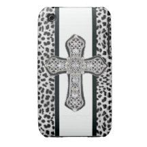 Animal Print Rhinestone Crusted Cross Iphone3 Case iPhone 3 Case-Mate Cases