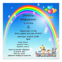 Animals, Girl, Train & Rainbow Birthday Party Custom Invite