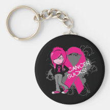 Animated Girl Breast Cancer Sucks Keychains