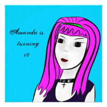 Anime Girl Cartoon Child's Birthday Invitation