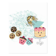 Anime Girl Cupcakes, Cookies, Cake and Magic Wand Postcard