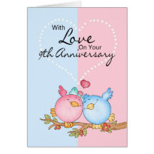anniversary card - 9th anniversary love birds