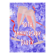 Anniversary party champagne blue invitation