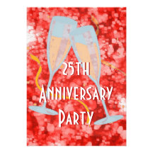 Anniversary party champagne red invitation