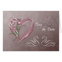 Announcement, Save the date card- Hearts and swans