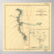 Antarctic Expedition and Surveys Antique Map 1909 Print