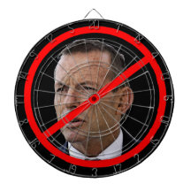 Anti Tony Abbot. Australian Political leader. Dartboard With Darts
