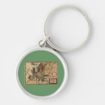 Antiquarian 1721 Map of Europe by Herman Moll Keychains