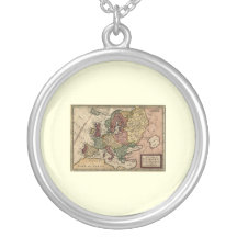 Antiquarian 1721 Map of Europe by Herman Moll Necklace