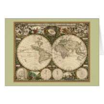 Antique 1660 World Map by Frederick de Wit Cards