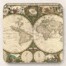 Antique 1660 World Map by Frederick de Wit Drink Coaster