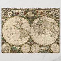 Antique 1660 World Map by Frederick de Wit Flyer Design
