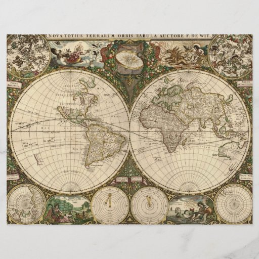 Antique 1660 World Map by Frederick de Wit Flyer Design