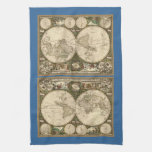 Antique 1660 World Map by Frederick de Wit Hand Towel