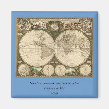 Antique 1660 World Map by Frederick de Wit Refrigerator Magnet
