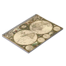 Antique 1660 World Map by Frederick de Wit Notebooks
