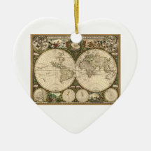Antique 1660 World Map by Frederick de Wit Christmas Tree Ornaments