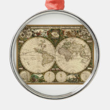 Antique 1660 World Map by Frederick de Wit Christmas Tree Ornaments