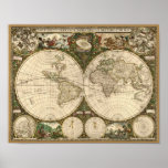 Antique 1660 World Map by Frederick de Wit Posters