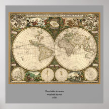 Antique 1660 World Map by Frederick de Wit Print