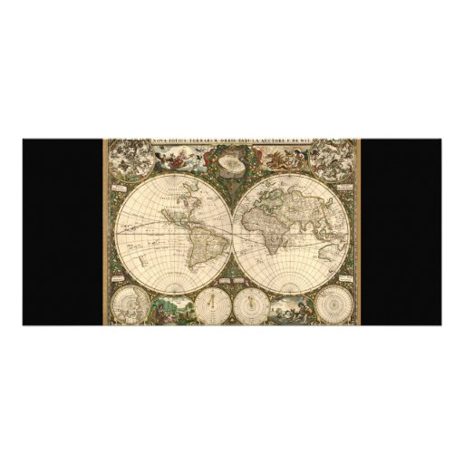 Antique 1660 World Map by Frederick de Wit Rack Cards