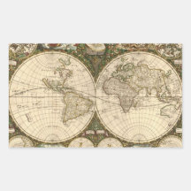 Antique 1660 World Map by Frederick de Wit Rectangle Stickers