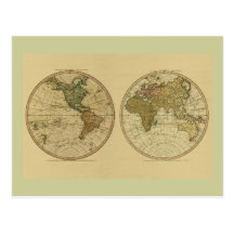 Antique 1786 World Map by William Faden Postcard
