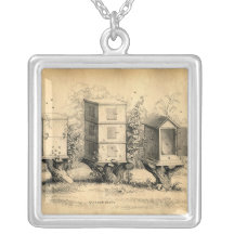 Antique Beekeeping Beehive print Necklace