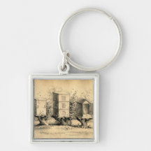 Antique Beekeeping Beehives Print Key Chains