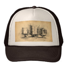 Antique Beekeeping Beehives Print Mesh Hats