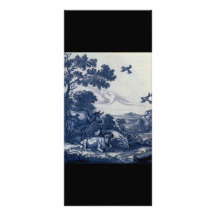 Antique Delft Blue Tile - Cattle and Birds Customized Rack Card