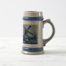 Antique Delft Blue Tile - Windmills by the Water Coffee Mugs