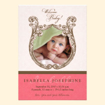 Antique Frame Baby Birth Announcement (pink) invitations