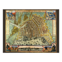 Antique Map of Amsterdam, Netherlands, Holland Custom Invites