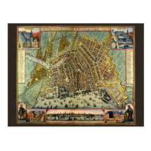 Antique Map of Amsterdam, Netherlands, Holland Post Card