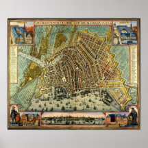 Antique Map of Amsterdam, Netherlands, Holland Posters