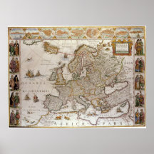 Antique Map of Europe, c1617 by Willem Jansz Blaeu Poster
