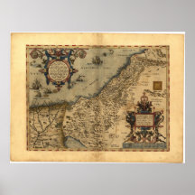 Antique Map of Palestine ORTELIUS ATLAS 1570 A.D. Print