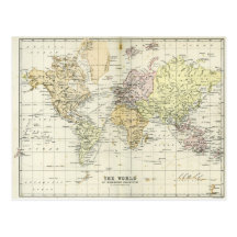Antique Map of the World Postcards