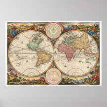 Antique map of the world print