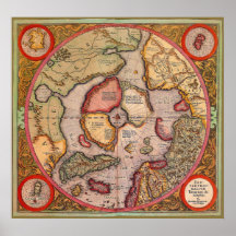 Antique Old World Map, Arctic North Pole, 1595 Poster