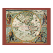 Antique Old World Map of the Americas, 1597 Custom Invitations