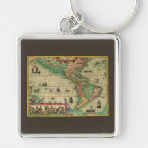Antique Old World Map of the Americas, 1606 Keychains
