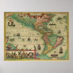 Antique Old World Map of the Americas, 1606 Print