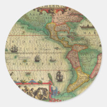 Antique Old World Map of the Americas, 1606 Round Sticker