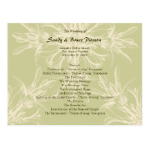 Antique Olive Floral Wedding Program Post Card