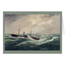 Antique painting US mail steam ship "Pacific" Greeting Card