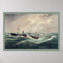 Antique painting US mail steam ship "Pacific" Poster