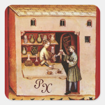 ANTIQUE PHARMACY Medicine, Drug Store,Monogram Square Stickers