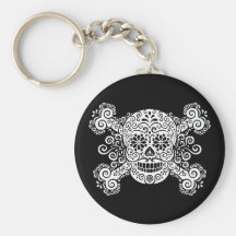 Antique Sugar Skull & Crossbones Key Chains